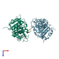 PDB entry 3vis coloured by chain, top view.