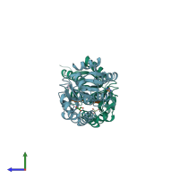 PDB entry 3viv coloured by chain, side view.