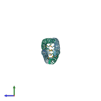 PDB entry 3vjf coloured by chain, side view.