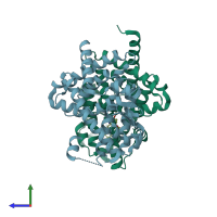 PDB entry 3vji coloured by chain, side view.