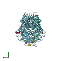 PDB entry 3vjl coloured by chain, side view.
