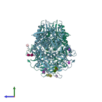 PDB entry 3vjm coloured by chain, side view.