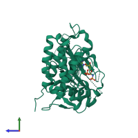 PDB entry 3vjo coloured by chain, side view.