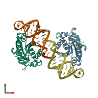 PDB entry 3vjr coloured by chain, front view.