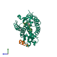 PDB entry 3vjs coloured by chain, side view.