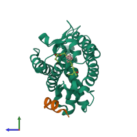 PDB entry 3vjt coloured by chain, side view.