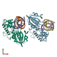 PDB entry 3vk8 coloured by chain, front view.