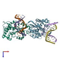 PDB entry 3vk8 coloured by chain, top view.