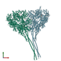 PDB entry 3vkg coloured by chain, front view.