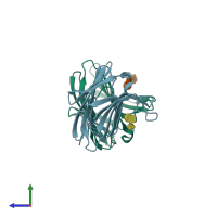 PDB entry 3vko coloured by chain, side view.