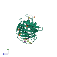 PDB entry 3vkx coloured by chain, side view.