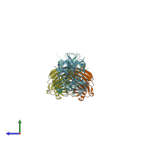 PDB entry 3vlb coloured by chain, side view.