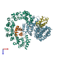 PDB entry 3vlf coloured by chain, top view.