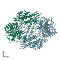 PDB entry 3vlk coloured by chain, front view.