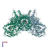 PDB entry 3vlk coloured by chain, top view.