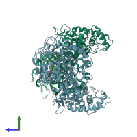 PDB entry 3vll coloured by chain, side view.