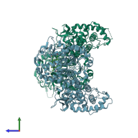 PDB entry 3vlm coloured by chain, side view.