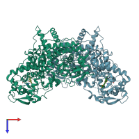 PDB entry 3vlm coloured by chain, top view.