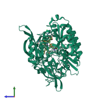 PDB entry 3vlx coloured by chain, side view.