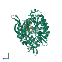 PDB entry 3vlz coloured by chain, side view.
