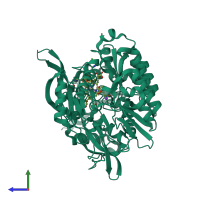 PDB entry 3vm0 coloured by chain, side view.