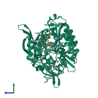 PDB entry 3vm1 coloured by chain, side view.