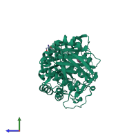 PDB entry 3vm7 coloured by chain, side view.