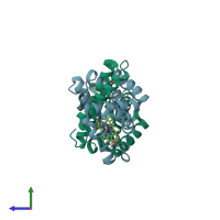 PDB entry 3vm9 coloured by chain, side view.