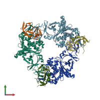 PDB entry 3vmi coloured by chain, front view.