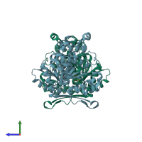 PDB entry 3vmk coloured by chain, side view.