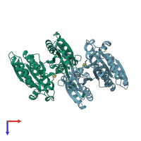 PDB entry 3vmk coloured by chain, top view.