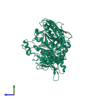 PDB entry 3vmp coloured by chain, side view.