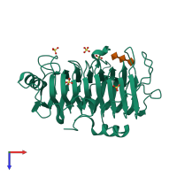 PDB entry 3vmw coloured by chain, top view.