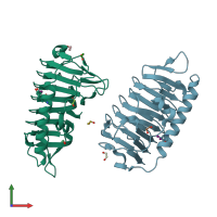 PDB entry 3vn3 coloured by chain, front view.