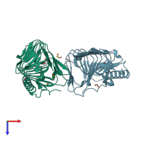 PDB entry 3vn3 coloured by chain, top view.