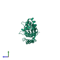 PDB entry 3vn5 coloured by chain, side view.