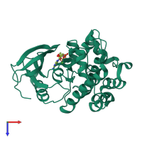 Monomeric assembly 1 of PDB entry 3vn9 coloured by chemically distinct molecules, top view.