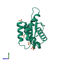 PDB entry 3vna coloured by chain, side view.