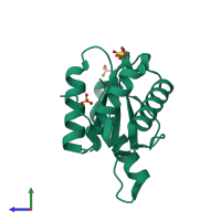 PDB entry 3vnb coloured by chain, side view.