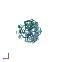 PDB entry 3vnc coloured by chain, side view.