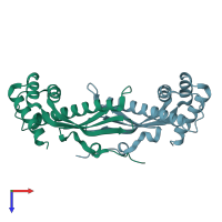 PDB entry 3vnc coloured by chain, top view.