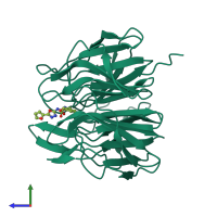 PDB entry 3vnh coloured by chain, side view.