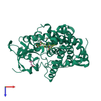 PDB entry 3vno coloured by chain, top view.