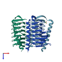 PDB entry 3vnp coloured by chain, top view.