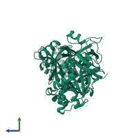 PDB entry 3vnr coloured by chain, side view.