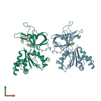PDB entry 3vo1 coloured by chain, front view.