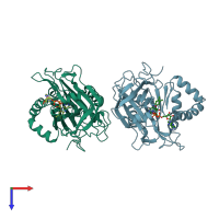 PDB entry 3vo1 coloured by chain, top view.