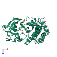 PDB entry 3vo3 coloured by chain, top view.