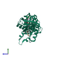 PDB entry 3vob coloured by chain, side view.