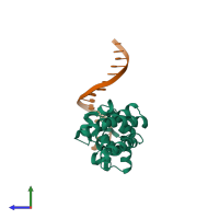PDB entry 3vok coloured by chain, side view.
